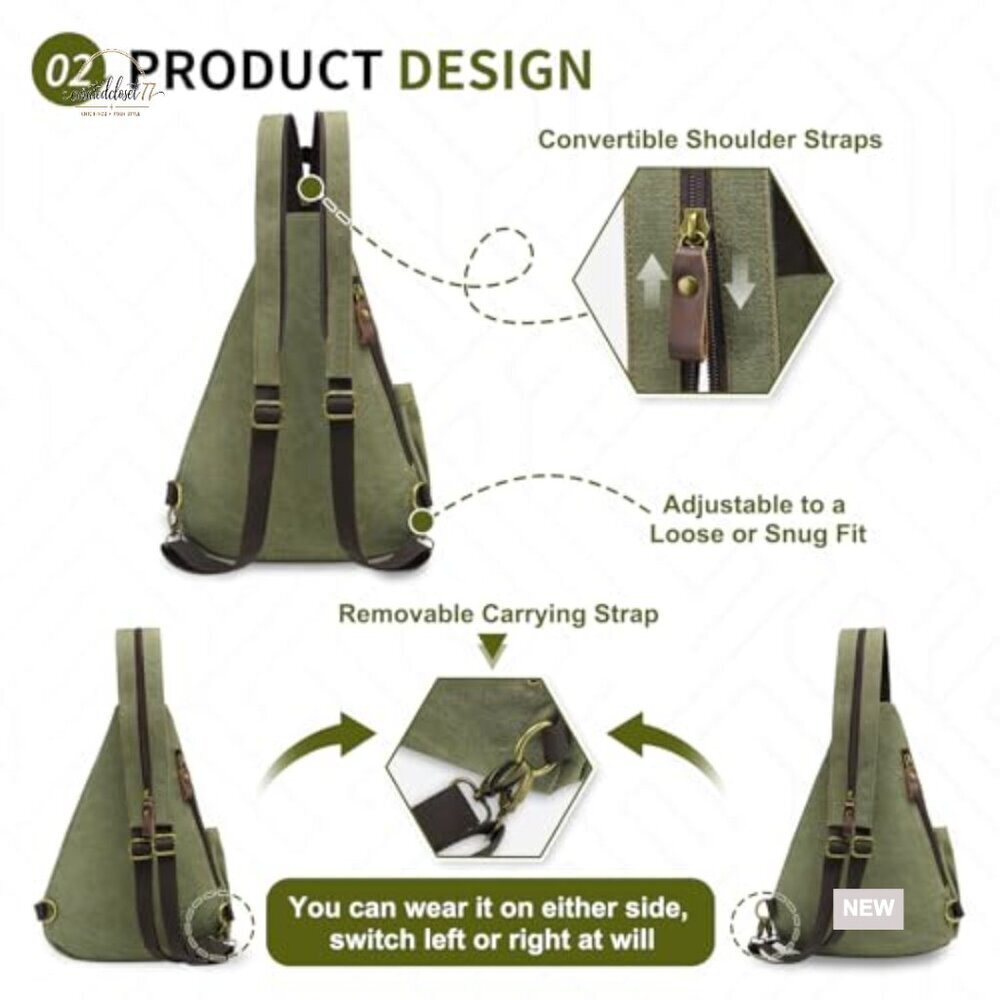 Vintage Canvas Sling Bag, 3-in-1 Convertible, 16x10x6 Inches, Travel Backpack - Picture 3 of 7